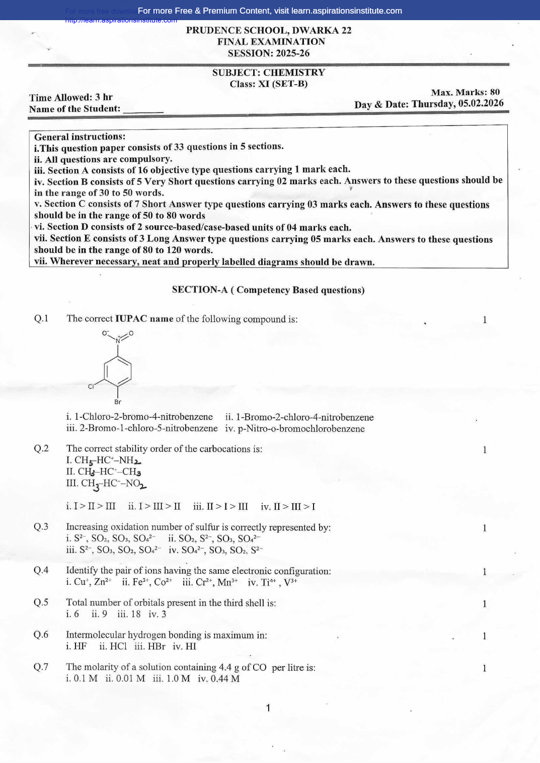 Preview page 1 of 11_Chem_Annual Paper_Prudence School_2025-26