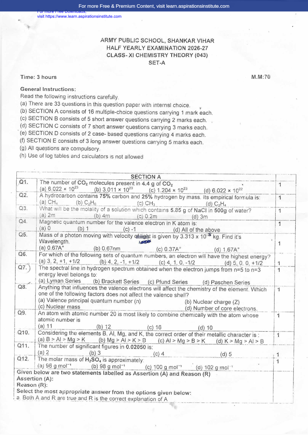Preview page 1 of 11_Chem_HY Paper_Army Public School_2026-27