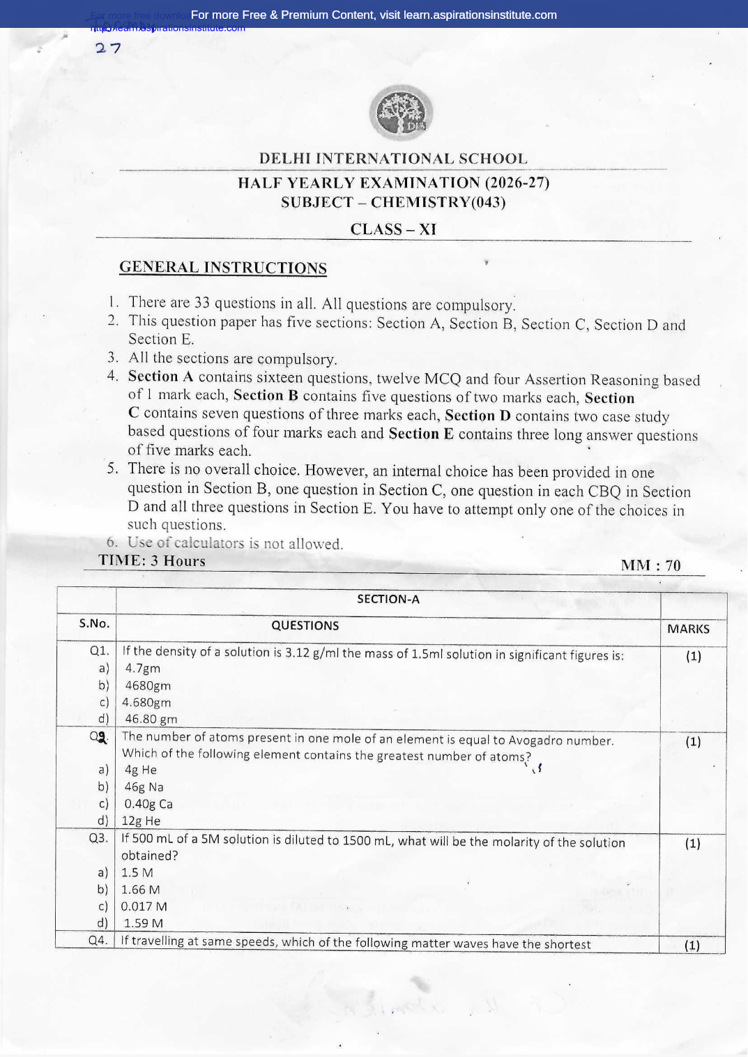 Preview page 1 of 11_Chem_HY Paper_Delhi Intl School_2026-27