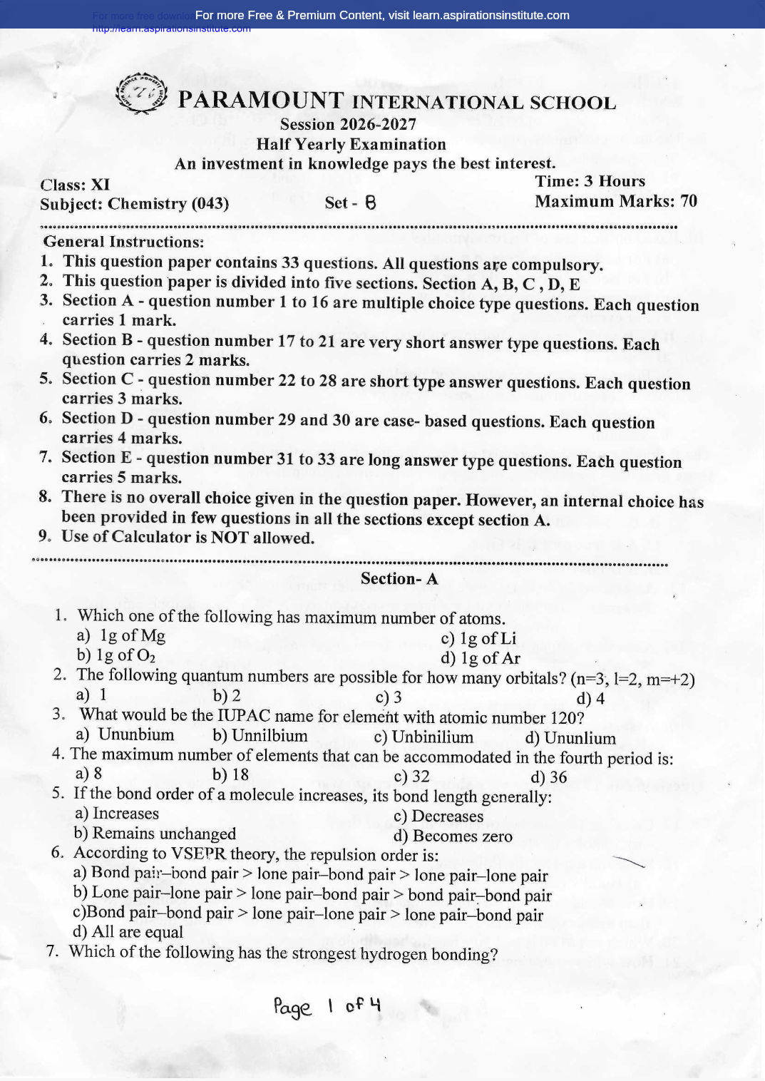 Preview page 1 of 11_Chem_HY Paper_Paramount Intl School_2026-27
