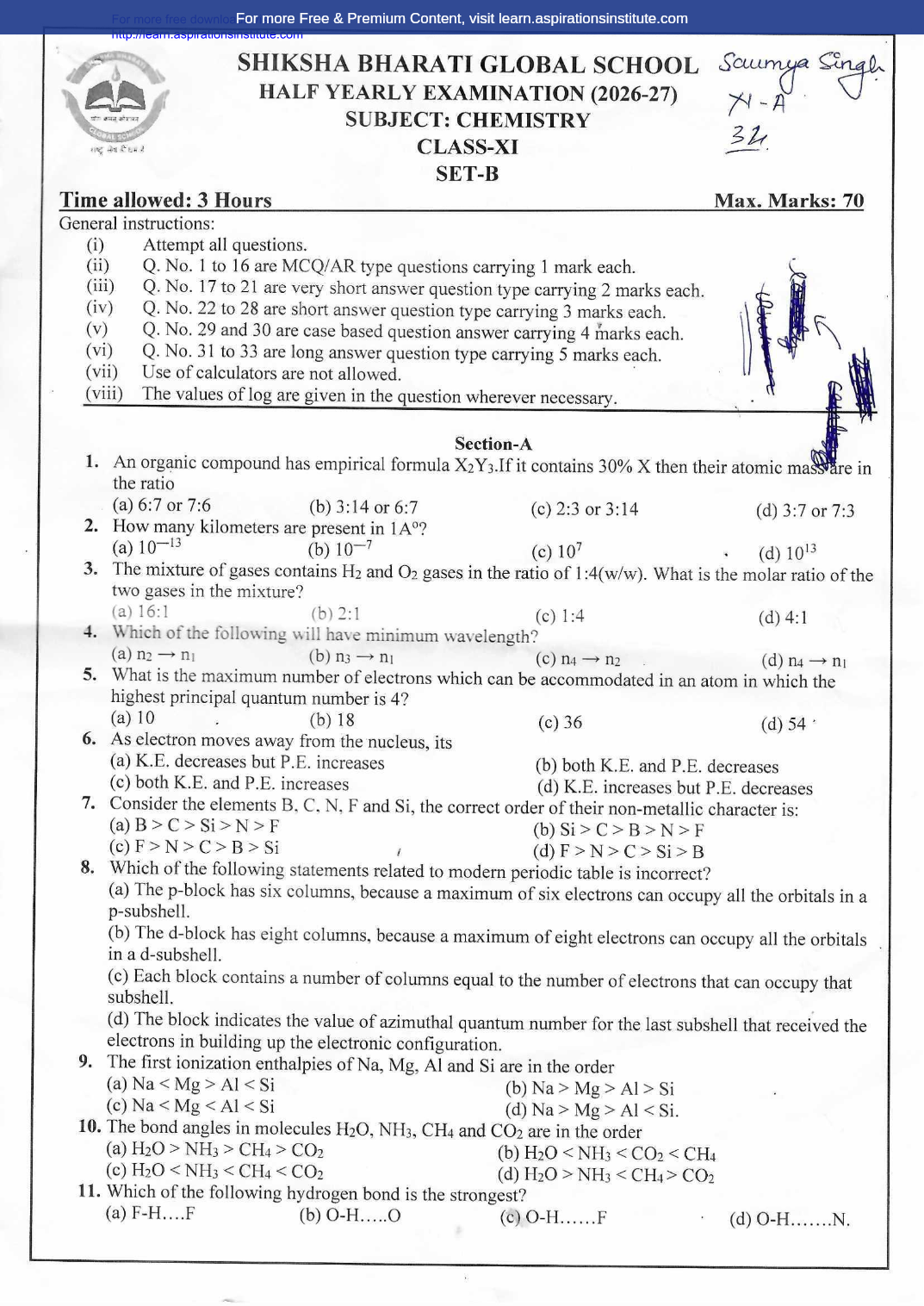 Preview page 1 of 11_Chem_HY Paper_Shiksha Bharati Public School_2026-27