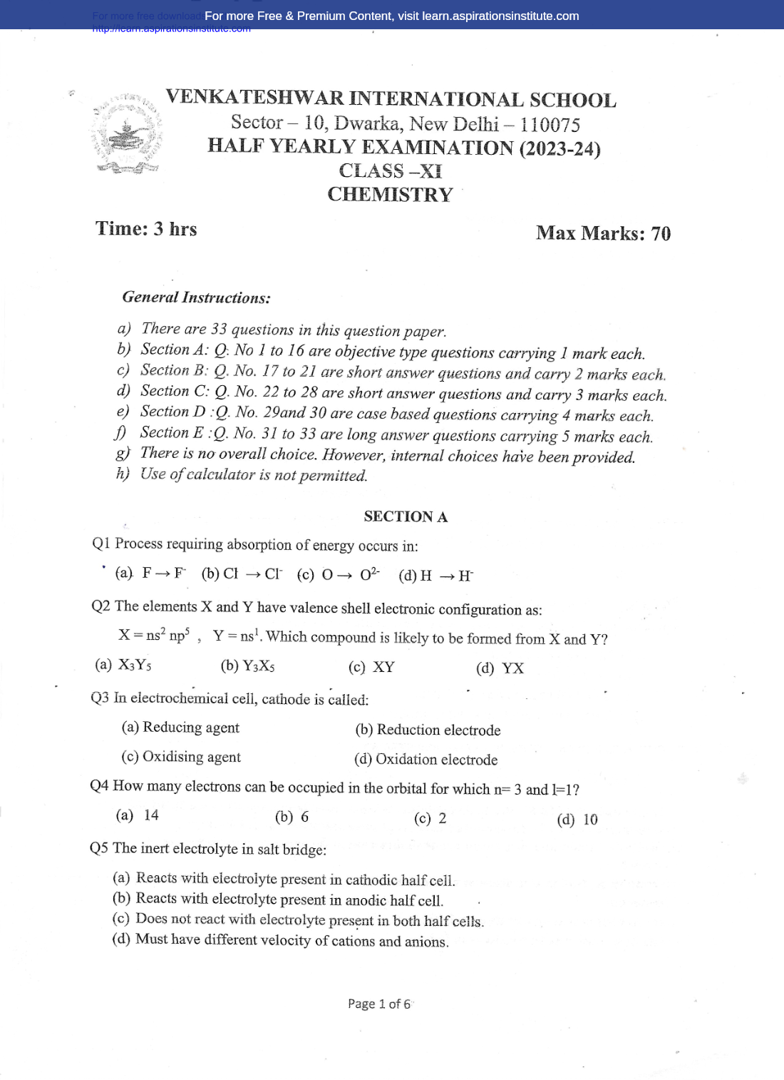 Preview page 1 of 11_Chem_HY Paper_Venkateshwar school_2023-24