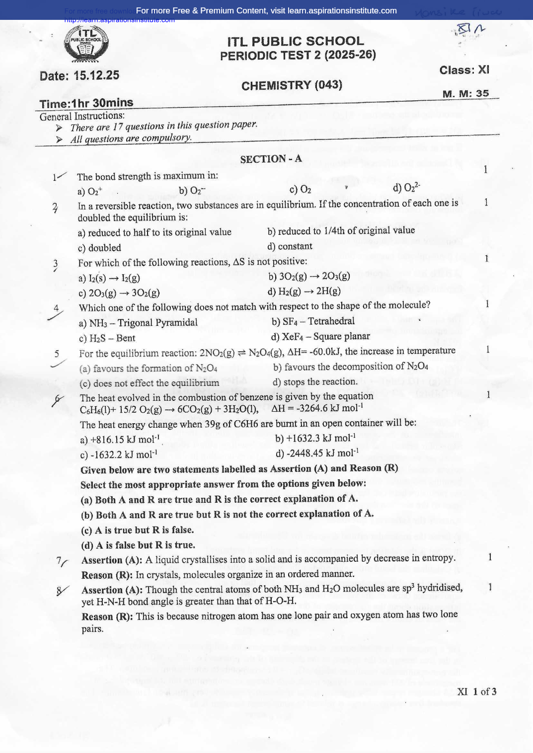 Preview page 1 of 11_Chem_PT 2_ITL School_2025-26