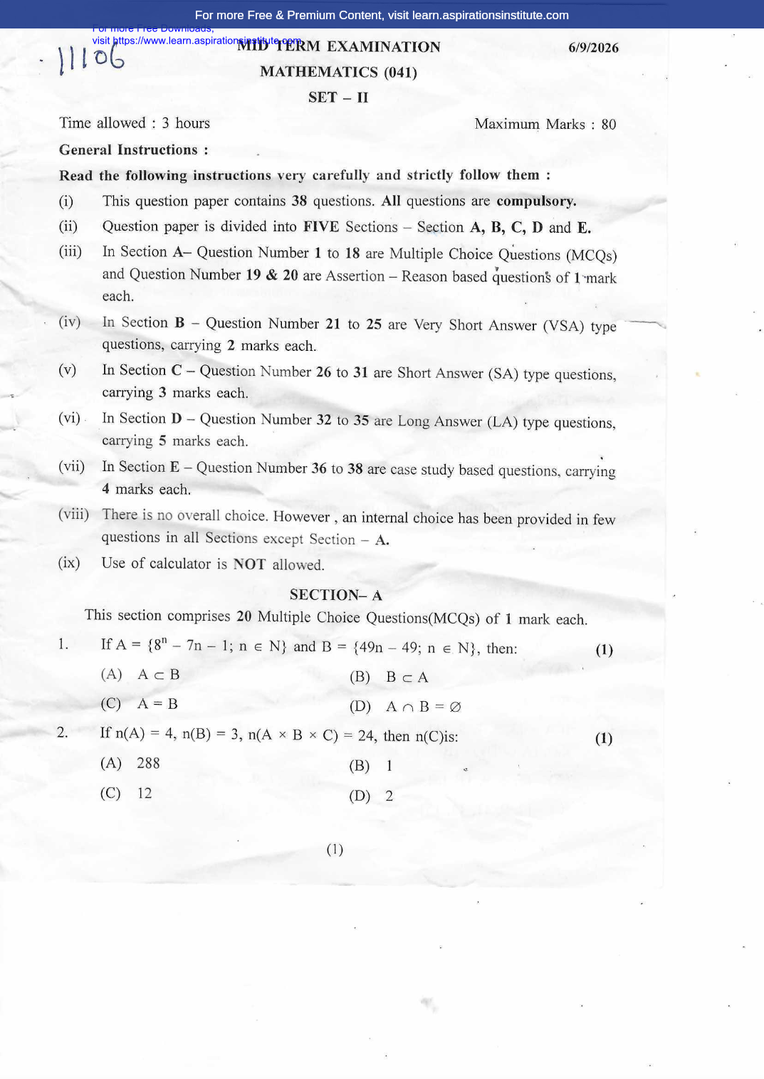 Preview page 1 of 11_Maths_HY Paper_DAV School_2026-27