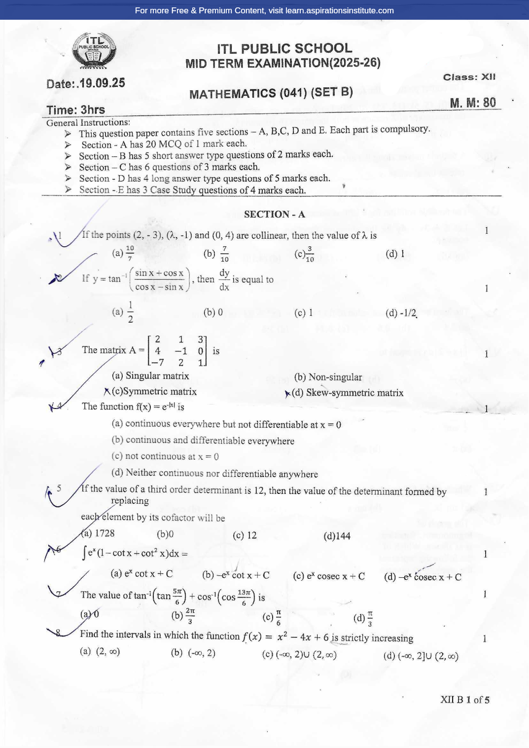 Preview page 1 of 12_Maths_HY Paper_ITL School_2025-26