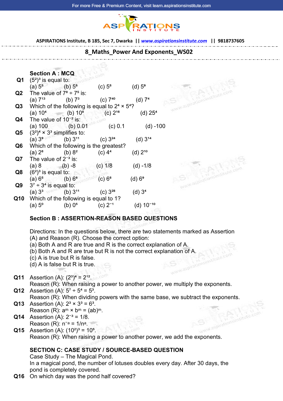 Preview page 1 of 8_Maths_Exponents And Powers_WS02
