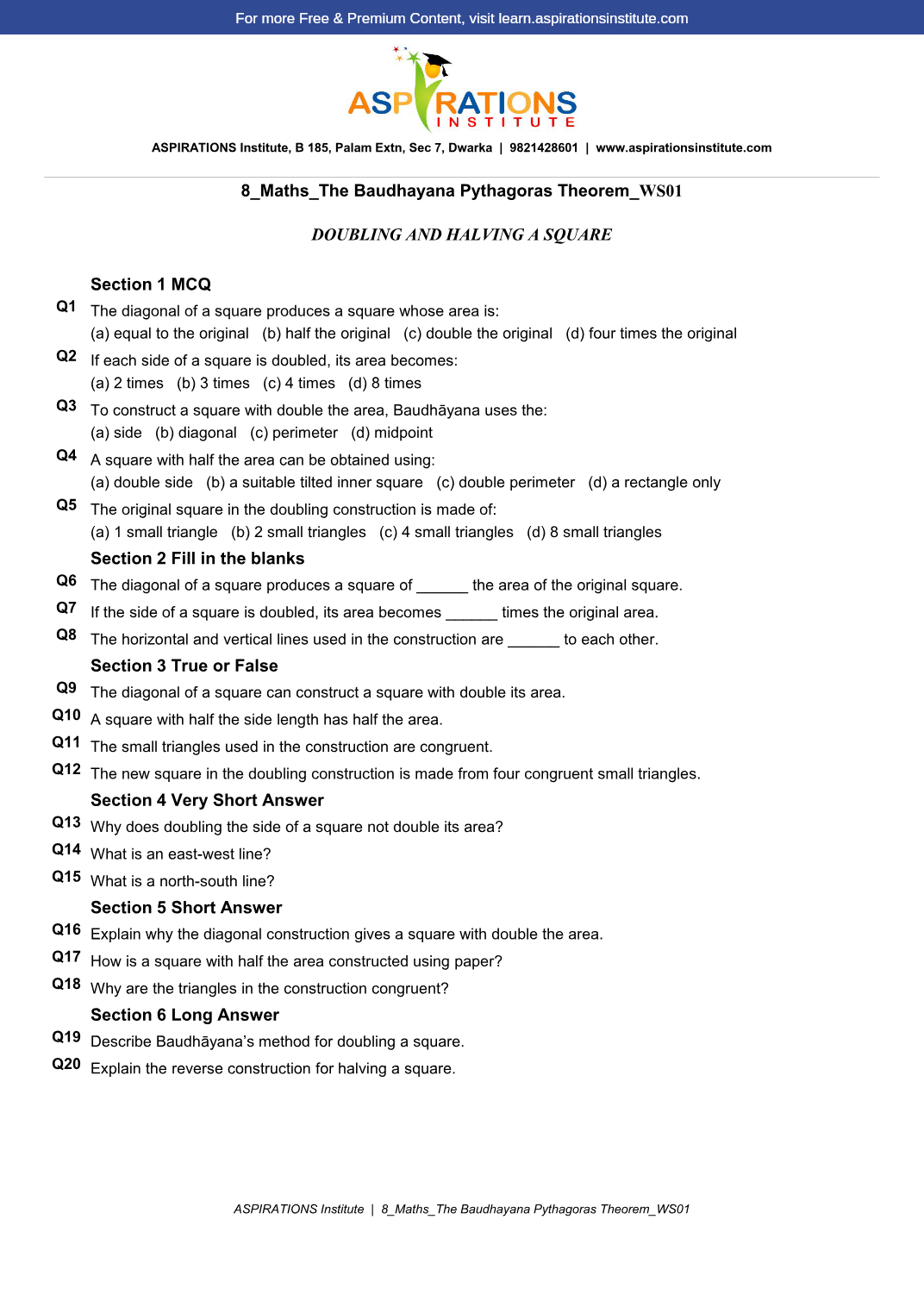 Preview page 1 of 8_Maths_The Baudhayana Pythagoras Theorem_WS01
