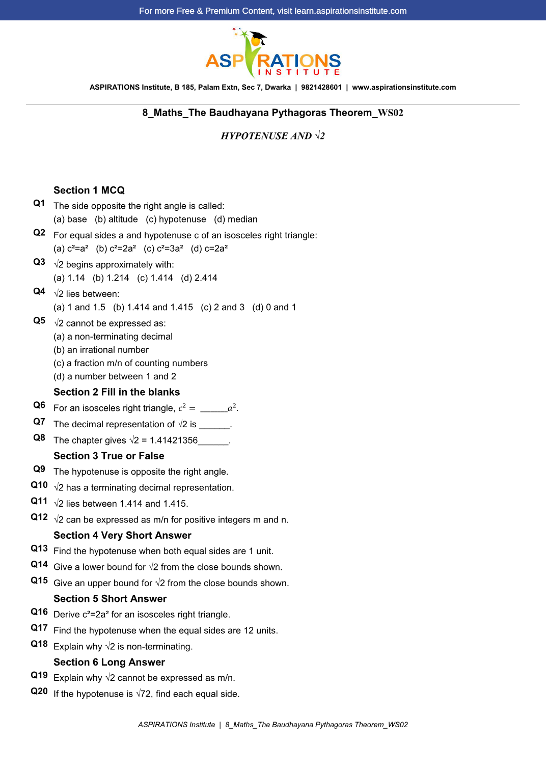 Preview page 1 of 8_Maths_The Baudhayana Pythagoras Theorem_WS02