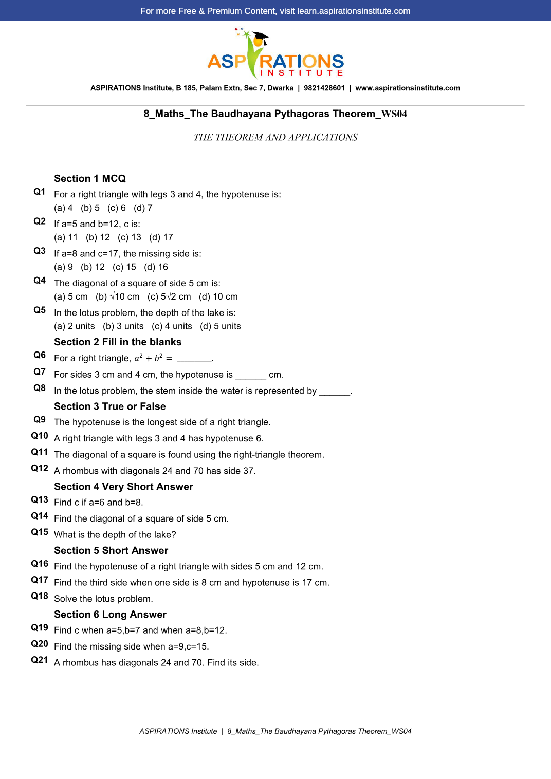 Preview page 1 of 8_Maths_The Baudhayana Pythagoras Theorem_WS04