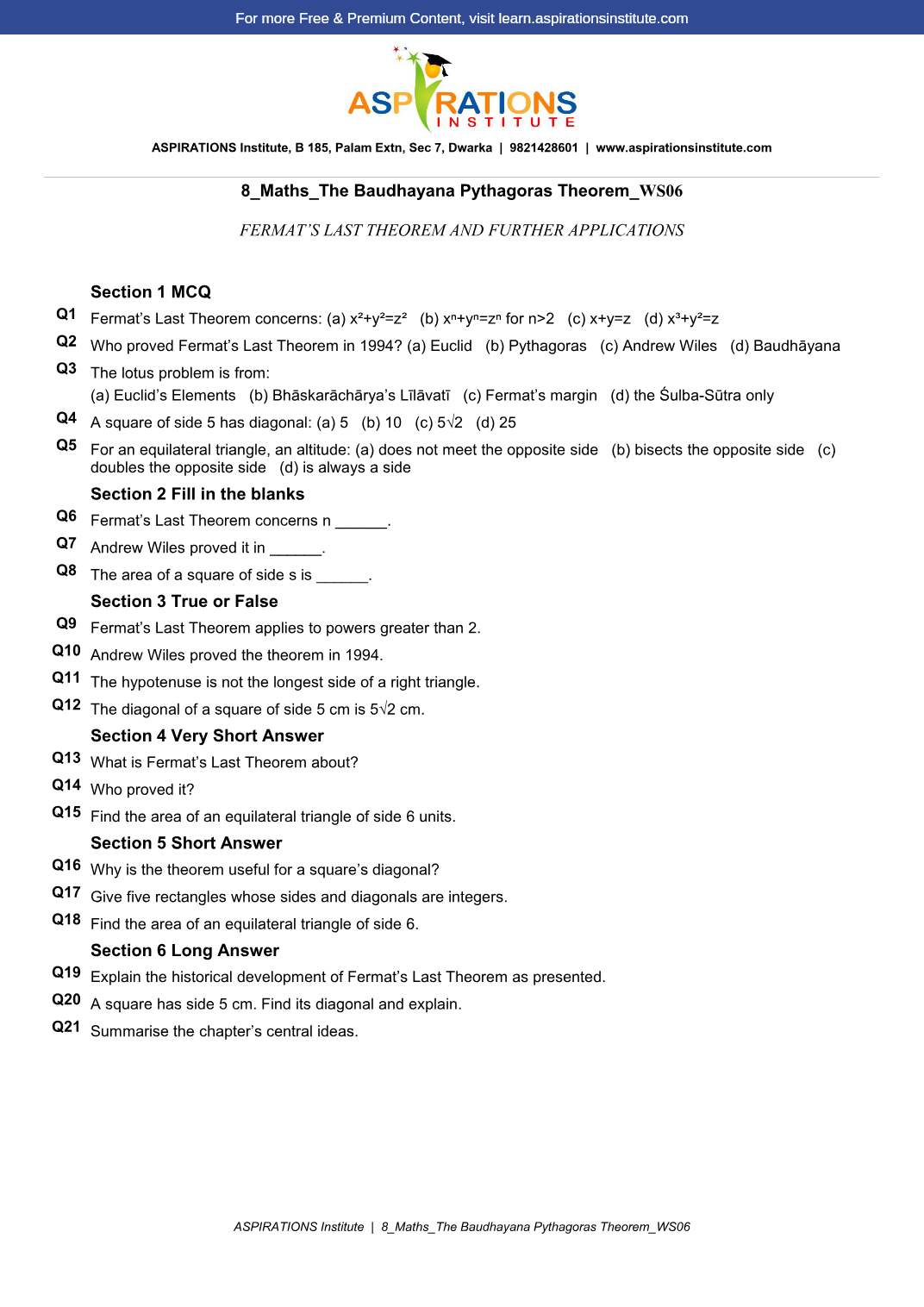 Preview page 1 of 8_Maths_The Baudhayana Pythagoras Theorem_WS06