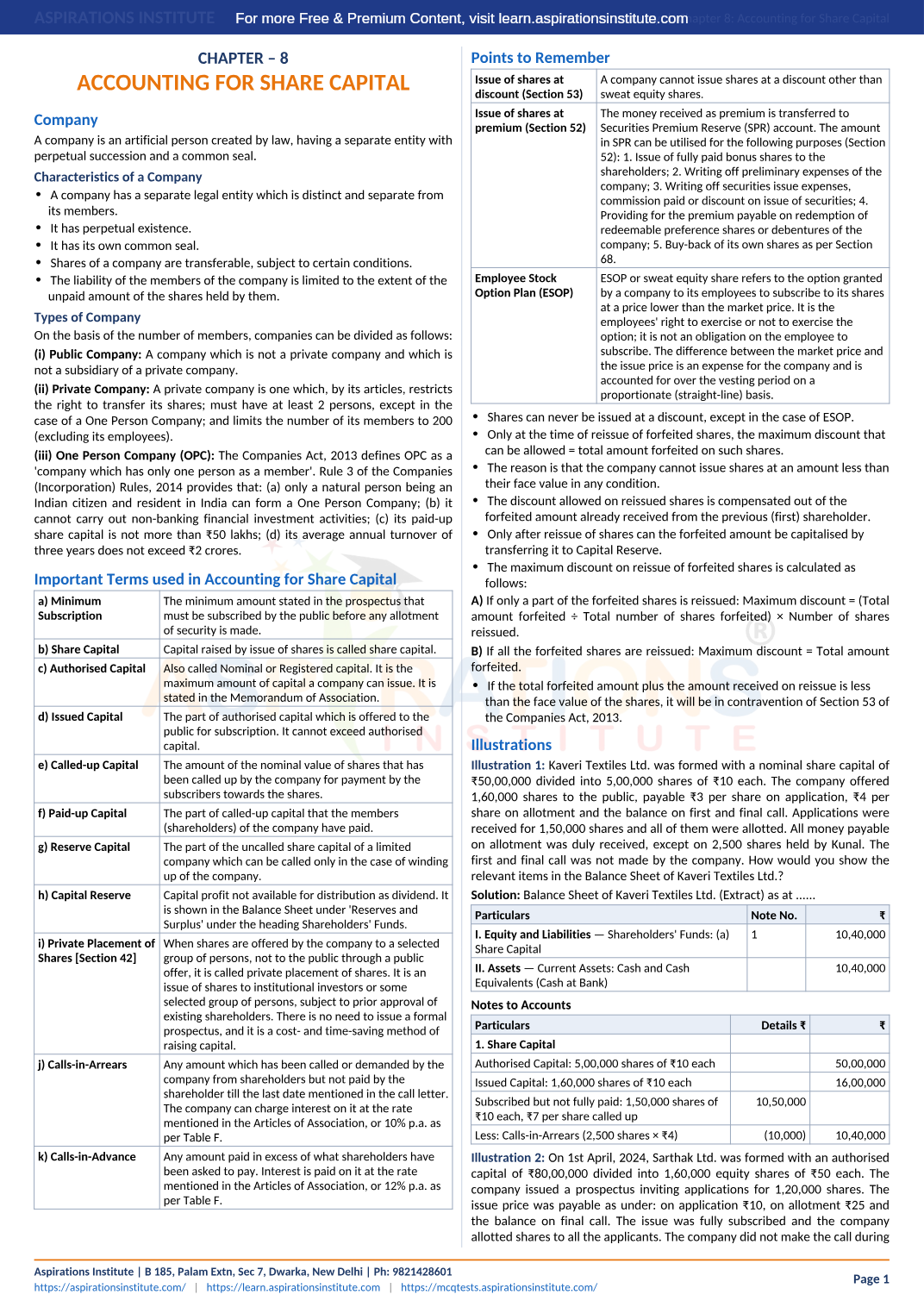 Preview page 1 of Class 12 Accountancy - Accounting for Share Capital