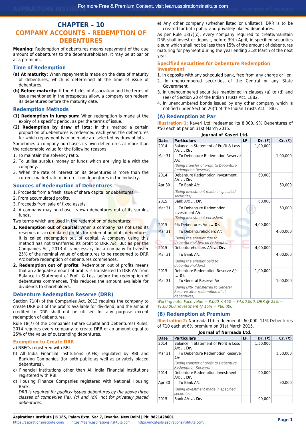 Preview page 1 of Class 12 Accountancy - Company Accounts - Redemption of Debentures