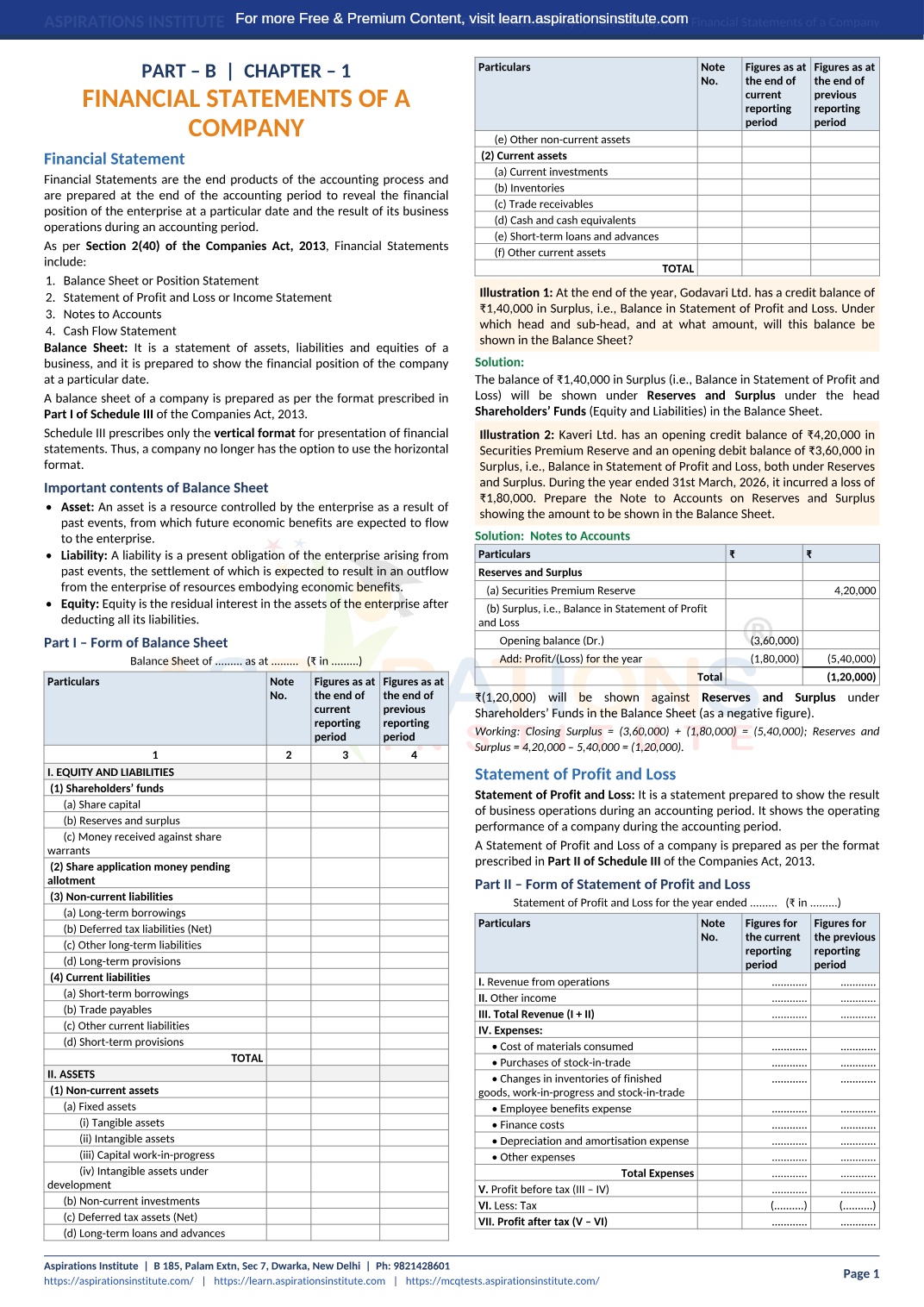 Preview page 1 of Class 12 Accountancy - Financial Statements of a Company