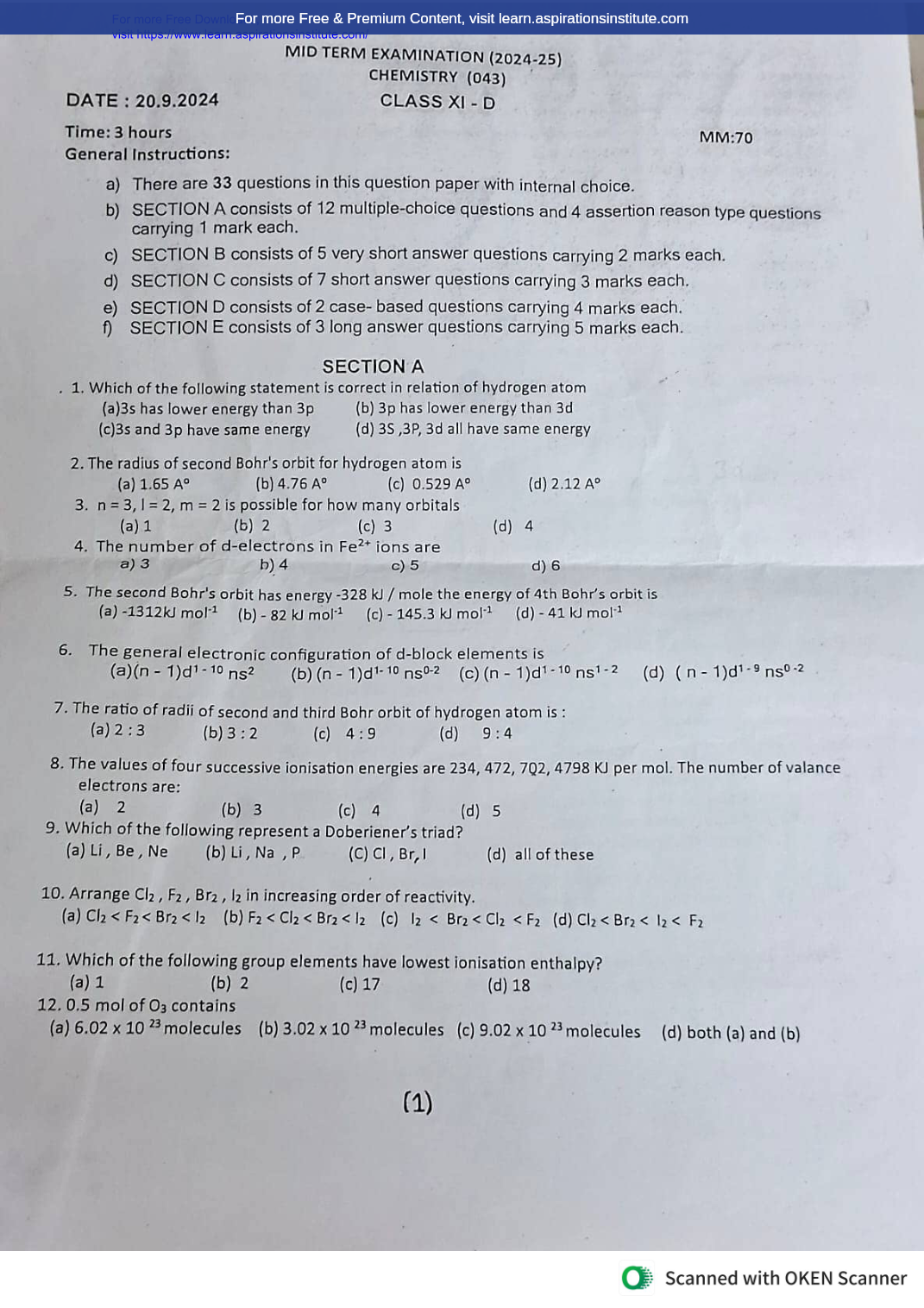 Preview page 1 of 11_Chem_HY Paper_Holy Child School_2024-25
