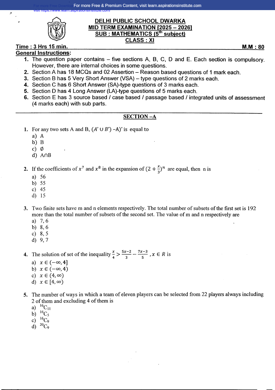 Preview page 1 of 11_Maths_HY Paper_DPS School_2025-26